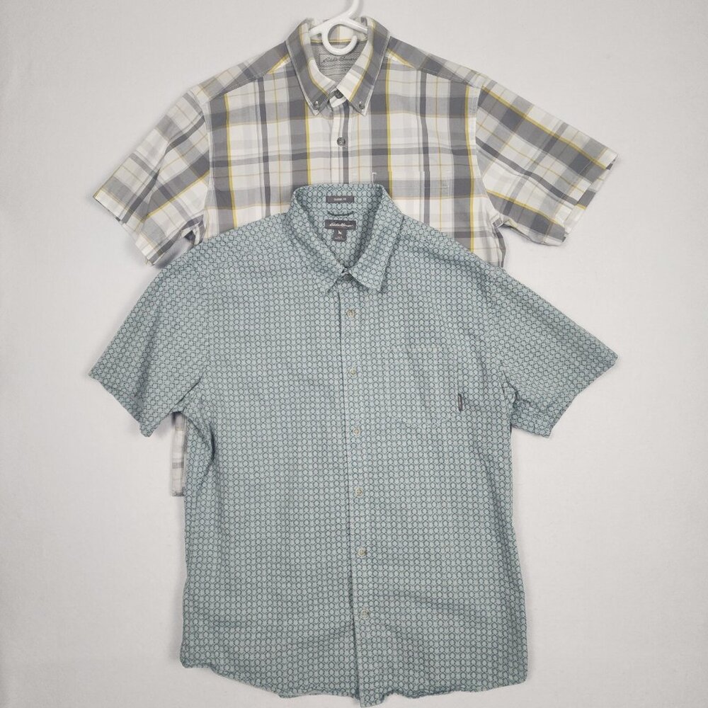 Lot of 2 Eddie Bauer Mens Shirt‎ Sz M & L Classic Fit Short Sleeve